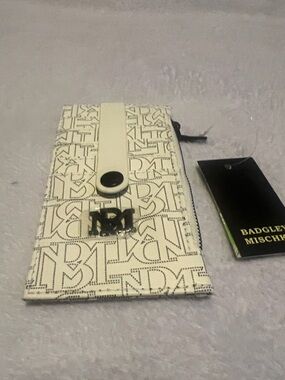 Badgley Mischka off white Monogram Card Sleeve with snap closure